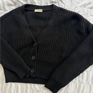 Babaton Black V-Neck Button Front  Sweater Cardigan
